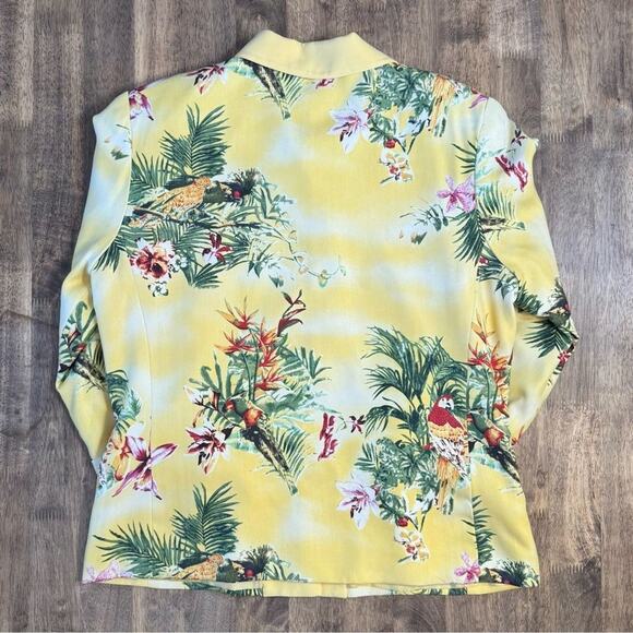 VTG Tropical Blazer 100% Silk Floral Parrot Hawaiian Nancy Bolen Yellow Medium - Picture 10 of 10